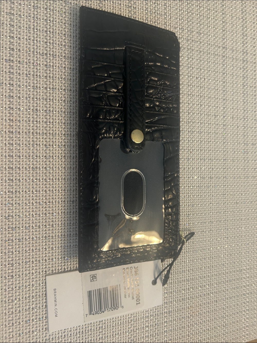 Brahmin Black Croc-Embossed Phone Wallet with ID Window